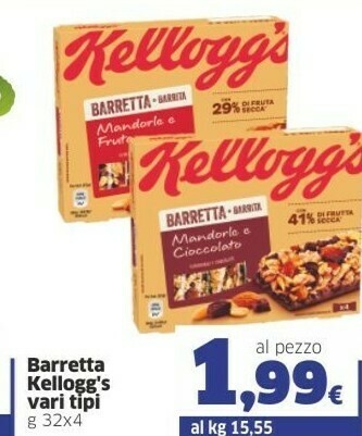 Sigma Kellogg's - Barretta Mandorle E Cioccolato 32 G(ml) offerta