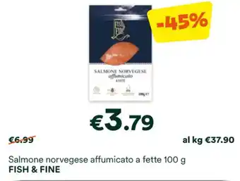 Unes Salmone norvegese affumicato a fette 100 g FISH & FINE offerta
