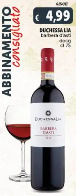 Deco Supermercati DUCHESSA LIA barbera d'asti docg cl 75 offerta