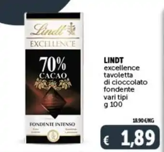 Deco Supermercati LINDT excellence tavoletta di cioccolato fondente vari tipi g 100 offerta