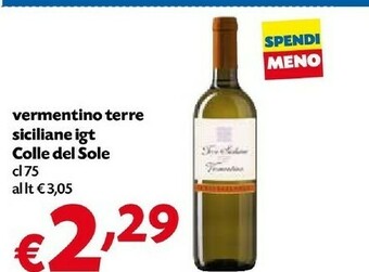 Pam Colle Del Sole Vermentino Terre Siciliane Igt offerta