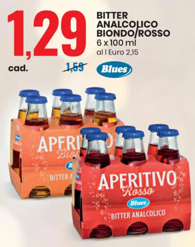 BITTER ANALCOLICO BIONDO ROSSO 6 x 100 mi offerta di Eurospin