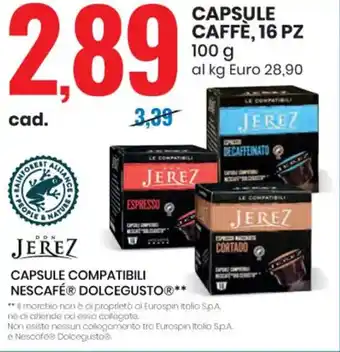 Eurospin CAPSULE CAFFÈ, 16 PZ 100 g offerta