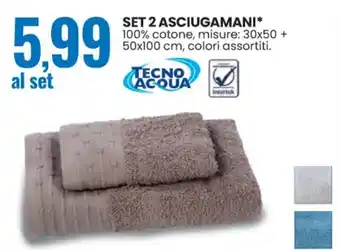 Eurospin SET 2 ASCIUGAMANI 100% cotone, misure: 30x50 + 50x100 cm, colori assortiti. offerta