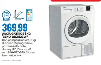 Eurospin ASCIUGATRICE 8KG 'BEKO' DRX823W 8 kg 15, Dim. HxLxP mm 846x597x599 offerta