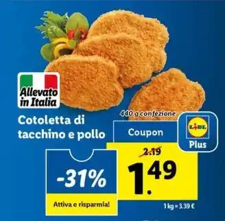 Lidl Cotoletta di tacchino e pollo 440 g confezione offerta