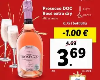 Lidl Prosecco DOC Rosè extra dry Millesimato 0,75 l bottiglia offerta