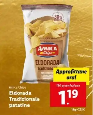 Lidl Amica Chips Eldorada Tradizionale patatine 150 g confezione offerta