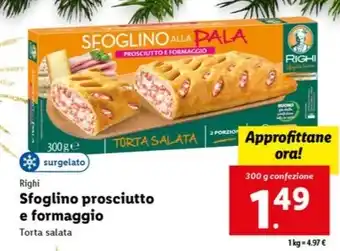 Lidl Righi Sfoglino prosciutto e formaggio Torta salata 300 g confezione offerta