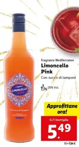 Lidl Fragranze Mediterranee Limoncello Pink 0,7 l bottiglia offerta