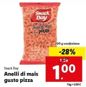Lidl Snack Day Anelli di mais gusto pizza 200 g confezione offerta