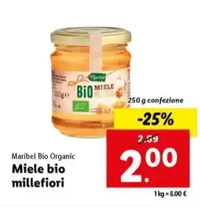 Lidl Maribel Bio Organic Miele bio millefiori 250 g confezione offerta