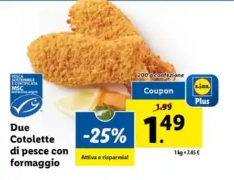 Lidl Due Cotolette di pesce con formaggio 200 g confezione offerta