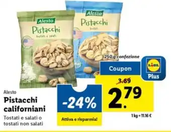 Lidl Alesto Pistacchi californiani 250 g confezione offerta