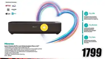 MediaWorld Hisense Laser Cinema 4K PL1 con Sintonizzatore fino a 120" offerta