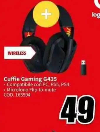 MediaWorld logitech Cuffie Gaming G435 offerta