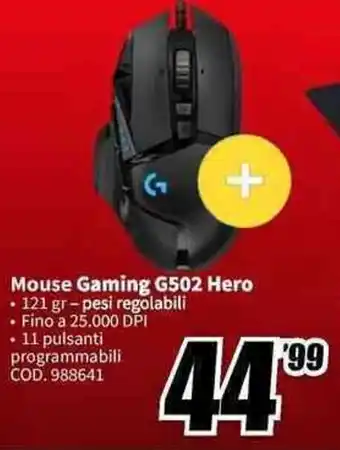 MediaWorld logitech Mouse Gaming G502 Hero offerta