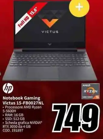 MediaWorld HP Notebook Gaming Victus 15-FB0027NL offerta