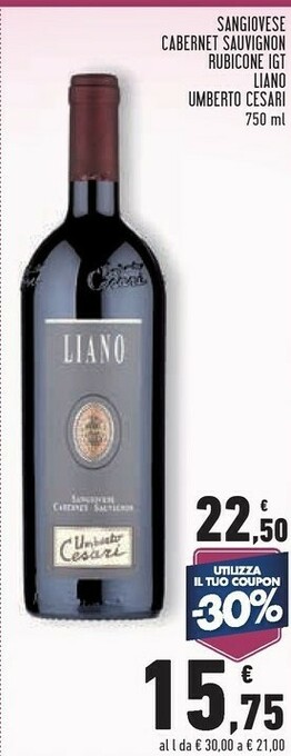 Conad Liano Umberto Cesari Sangiovese Cabernet Sauvignon Rubicone Igt offerta