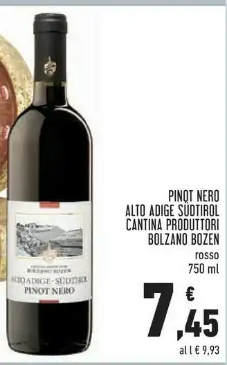 Conad Superstore Cantina produttori bolzano Pinqt Nero Alto Adige Sudtirol offerta