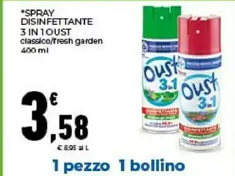 Conad Oust Spray Disinfettante 3 In 1 Classico/ Fresh Garden offerta