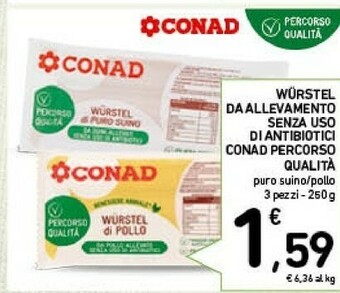 Conad Conad - Wurstel Puro Suino 250 G(ml) offerta