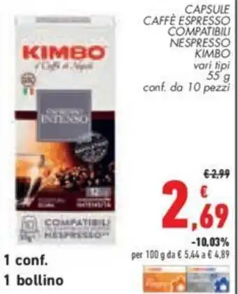 CAPSULE CAFFÈ ESPRESSO COMPATIBILI NESPRESSO KIMBO vari tipi 55 g conf. da 10 pezzi