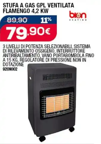 Bricofer STUFA A GAS GPL VENTILATA FLAMENGO 4,2 KW offerta