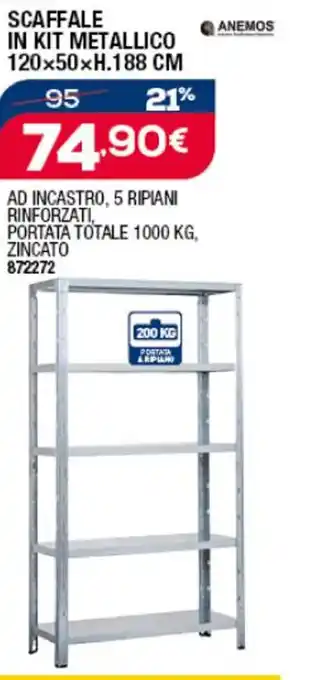 ANEMOS SCAFFALE IN KIT METALLICO 120x50xH.188 CM