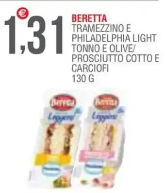 BERETTA TRAMEZZINO E PHILADELPHIA LIGHT TONNO E OLIVE/ PROSCIUTTO COTTO E CARCIOFI 130 G
