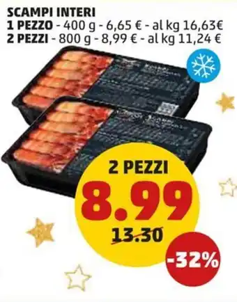 PENNY SCAMPI INTERI 2 PEZZI 800 g offerta