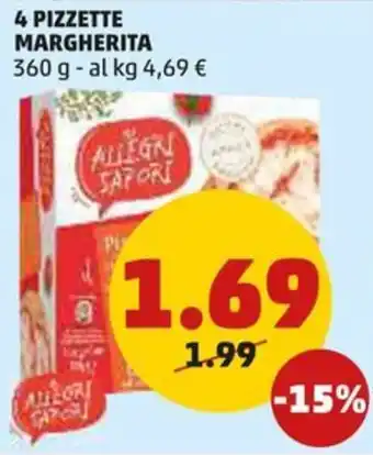 PENNY 4 PIZZETTE MARGHERITA 360 g offerta