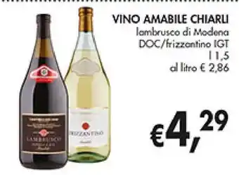 Supermercato Coal VINO AMABILE CHIARLI lambrusco di Modena DOC/frizzontino IGT L 1,5 offerta