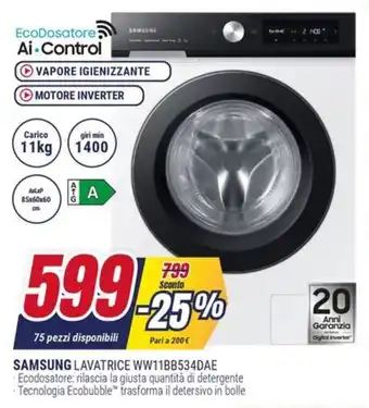 Trony SAMSUNG LAVATRICE WW11BB534DAE offerta