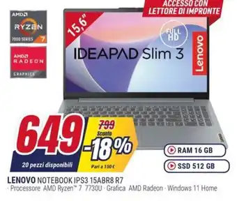 Trony LENOVO NOTEBOOK IPS3 15ABR8 R7 offerta