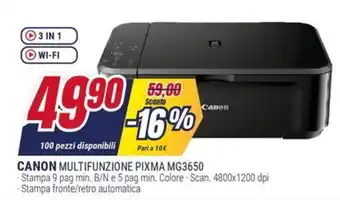 Trony CANON MULTIFUNZIONE PIXMA MG3650 offerta
