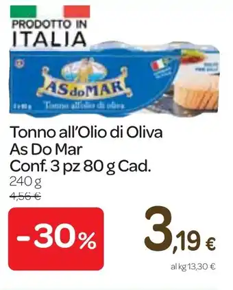 Carrefour Express Tonno all'Olio di Oliva As Do Mar Conf. 3 pz 80g Cad. 240 g offerta