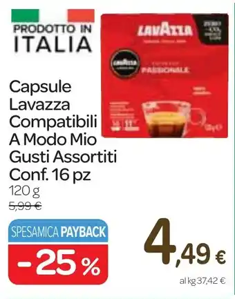 Carrefour Express Capsule Lavazza Compatibili A Modo Mio Gusti Assortiti Conf. 16 pz 120 g offerta
