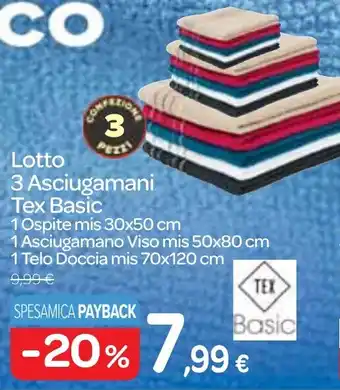 Carrefour Express Lotto 3 Asciugamani Tex Basic offerta