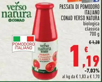 Conad Margherita PASSATA DI POMODORO ITALIANO CONAD VERSO NATURA biologica classica 700 g offerta