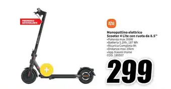 MediaWorld Monopattino elettrico Scooter 4 Lite con ruota da 8.5” offerta