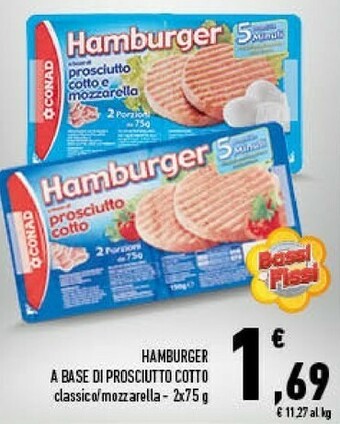 Conad Conad - Hamburger A Base Di Prosciutto Cotto E Mozzarella 150 G(ml) offerta