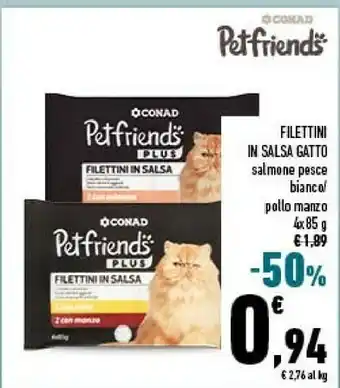 Conad Conad Filettini In Salsa Gatto Salmone Pesce Bianco offerta