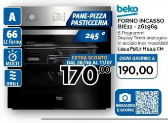 Orizzonte Beko BIE110X Forno Elettrico 66 L 2400 W Acciaio Inossidabile A offerta