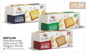 Prezzemolo e Vitale Gentilini Fette Biscottate Classiche 185 gr Integrali, Tostate 175 gr offerta