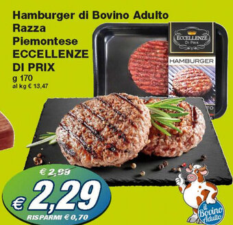 Prix Quality Eccellenze Di Prix Hamburger di Bovino Adulto Razza Piemontese 170 g offerta