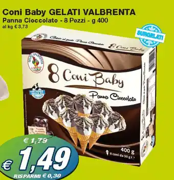 Prix Quality Gelati Valbrenta Coni Baby Panna Cioccolato 8 Pezzi 400 g offerta