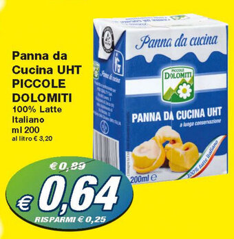 Prix Quality Piccole Dolomiti Panna da Cucina UHt 100% Latte Italiano 200 ml offerta