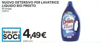 Coop NUOVO DETERSIVO PER LAVATRICE LIQUIDO BIO PRESTO 35 lavaggi, 1,575 It offerta