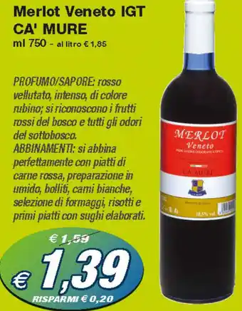 Prix Quality Ca' Mure Merlot Veneto IGt 750 ml offerta
